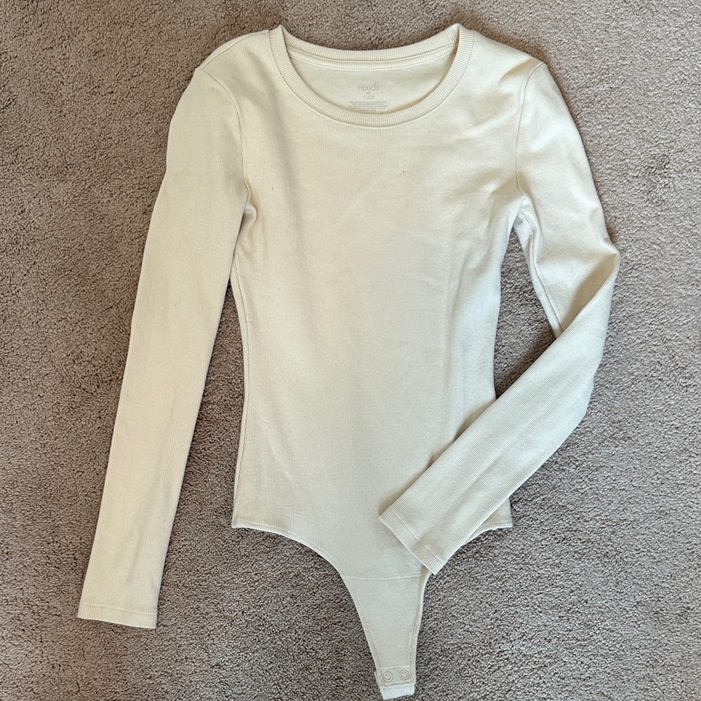 Nuuds Ribbed Long Sleeve Bodysuit - Bone